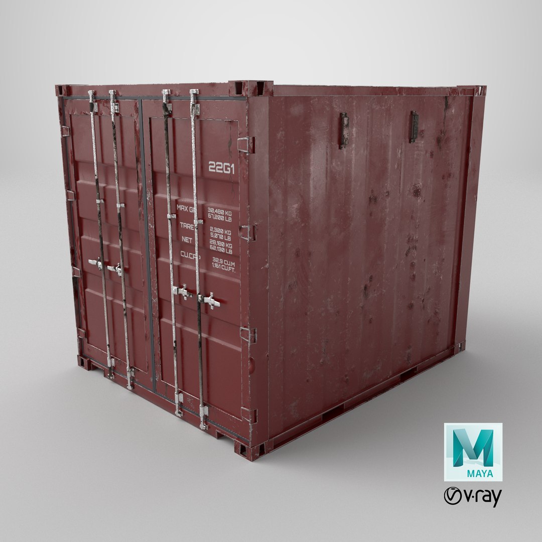 3D Intermodal Shipping Container 10-foot-long Red Aged Model ...