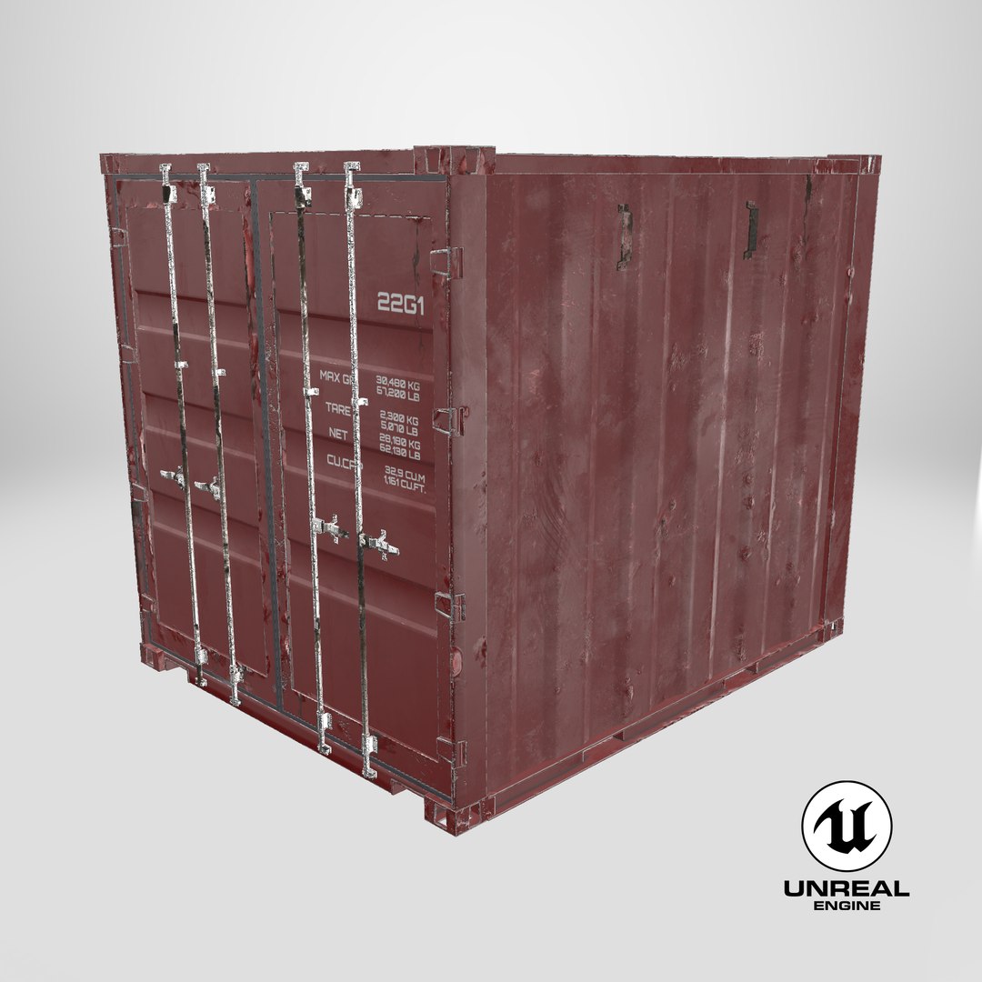 3D Intermodal Shipping Container 10-foot-long Red Aged Model ...