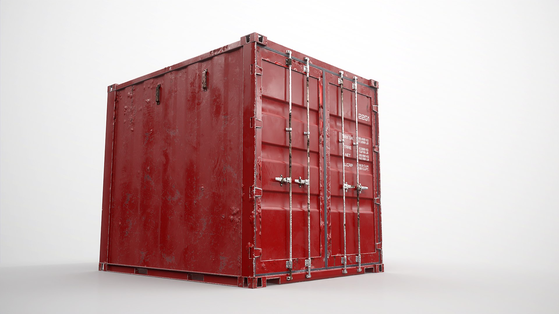 3D Intermodal Shipping Container 10-foot-long Red Aged Model ...