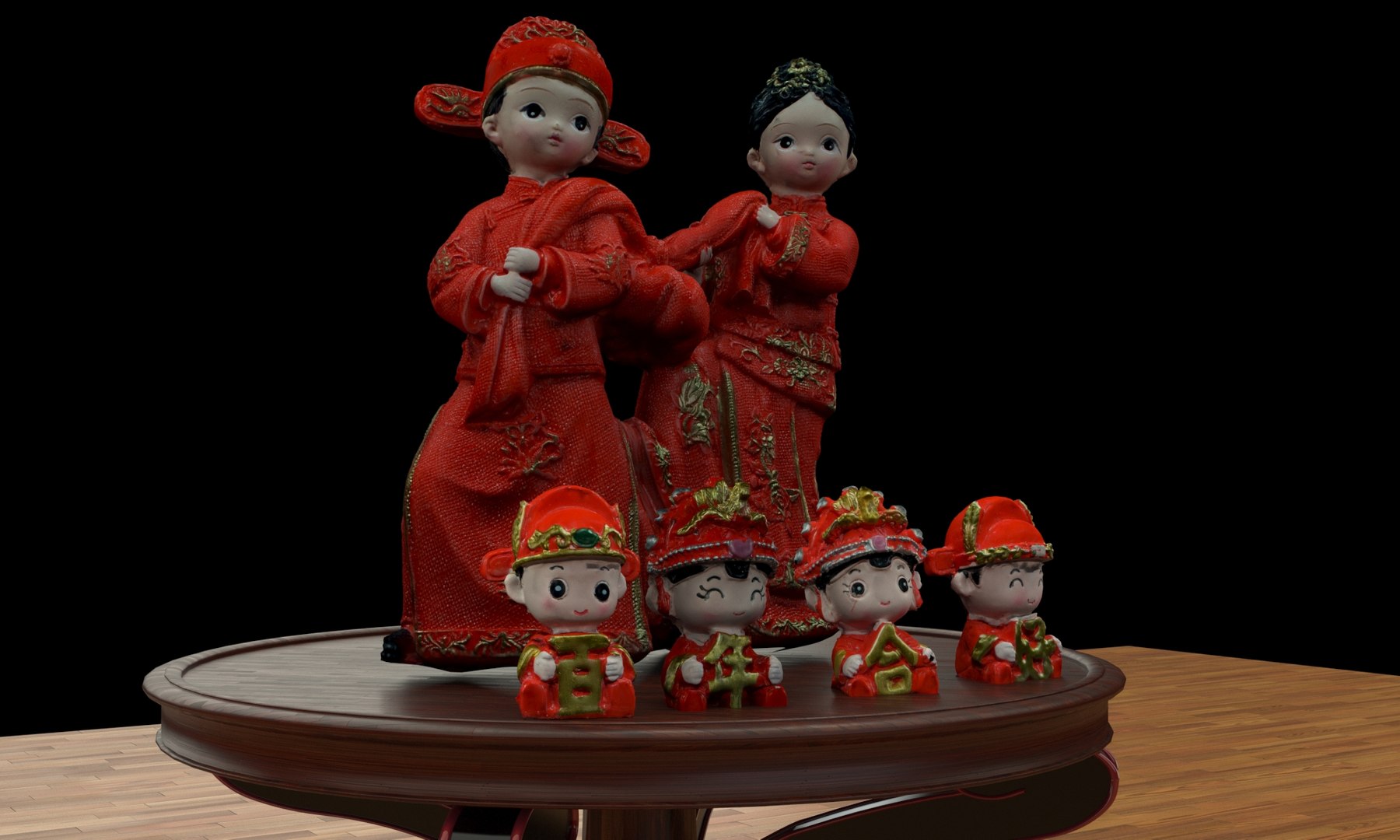 Chinese Wedding Doll Collection With Round Display Stand 3D Model ...
