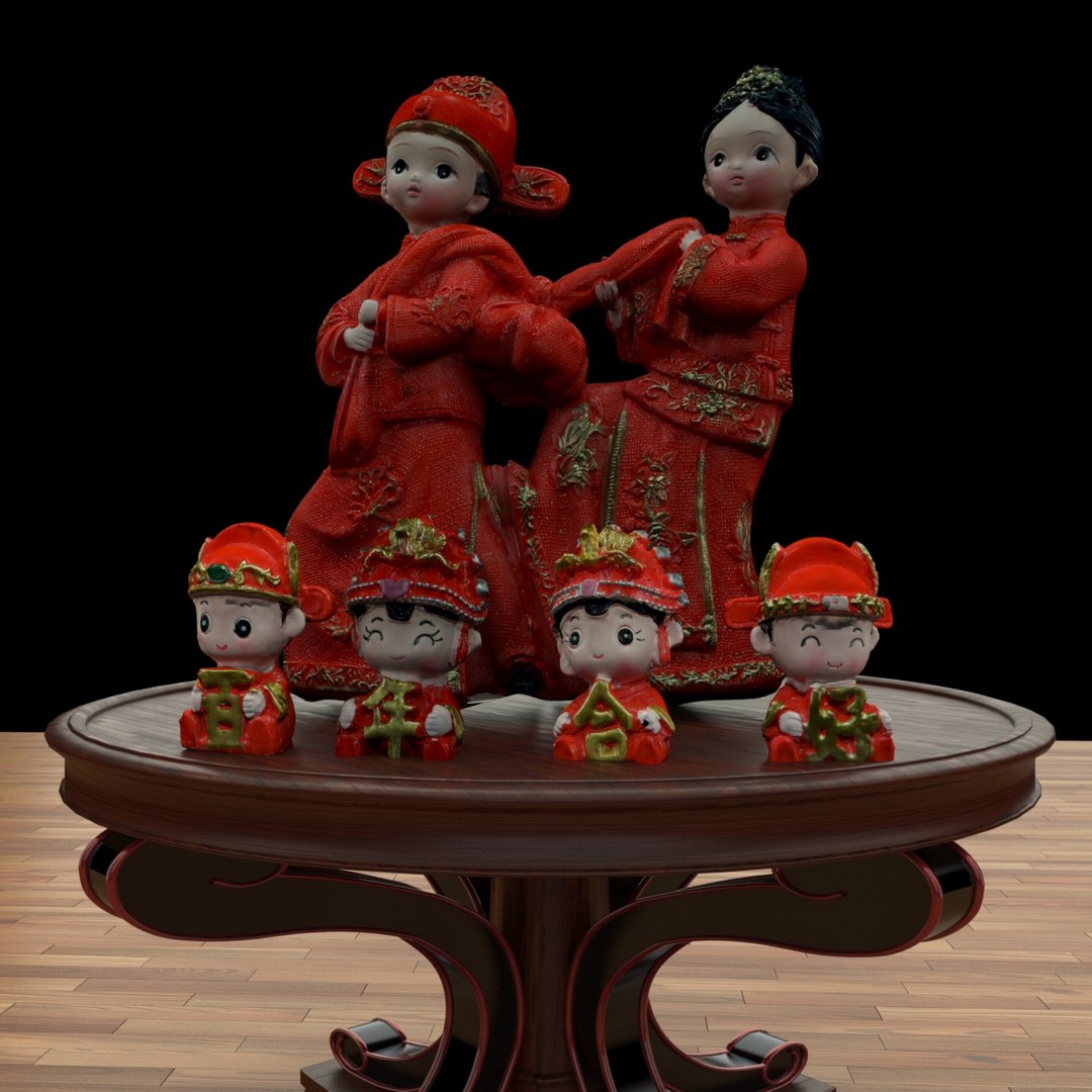 Chinese Wedding Doll Collection With Round Display Stand 3D Model ...