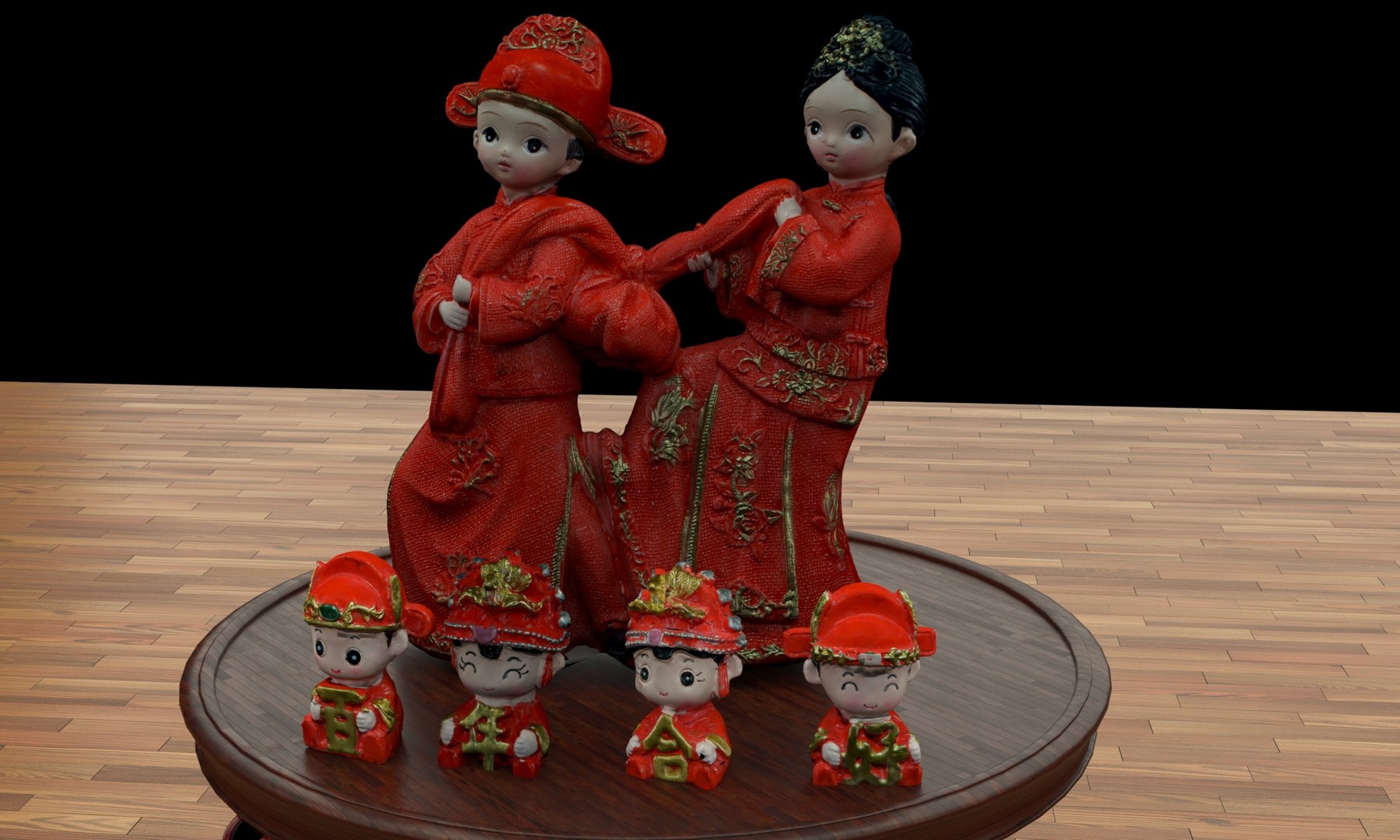 Chinese Wedding Doll Collection With Round Display Stand 3D Model ...