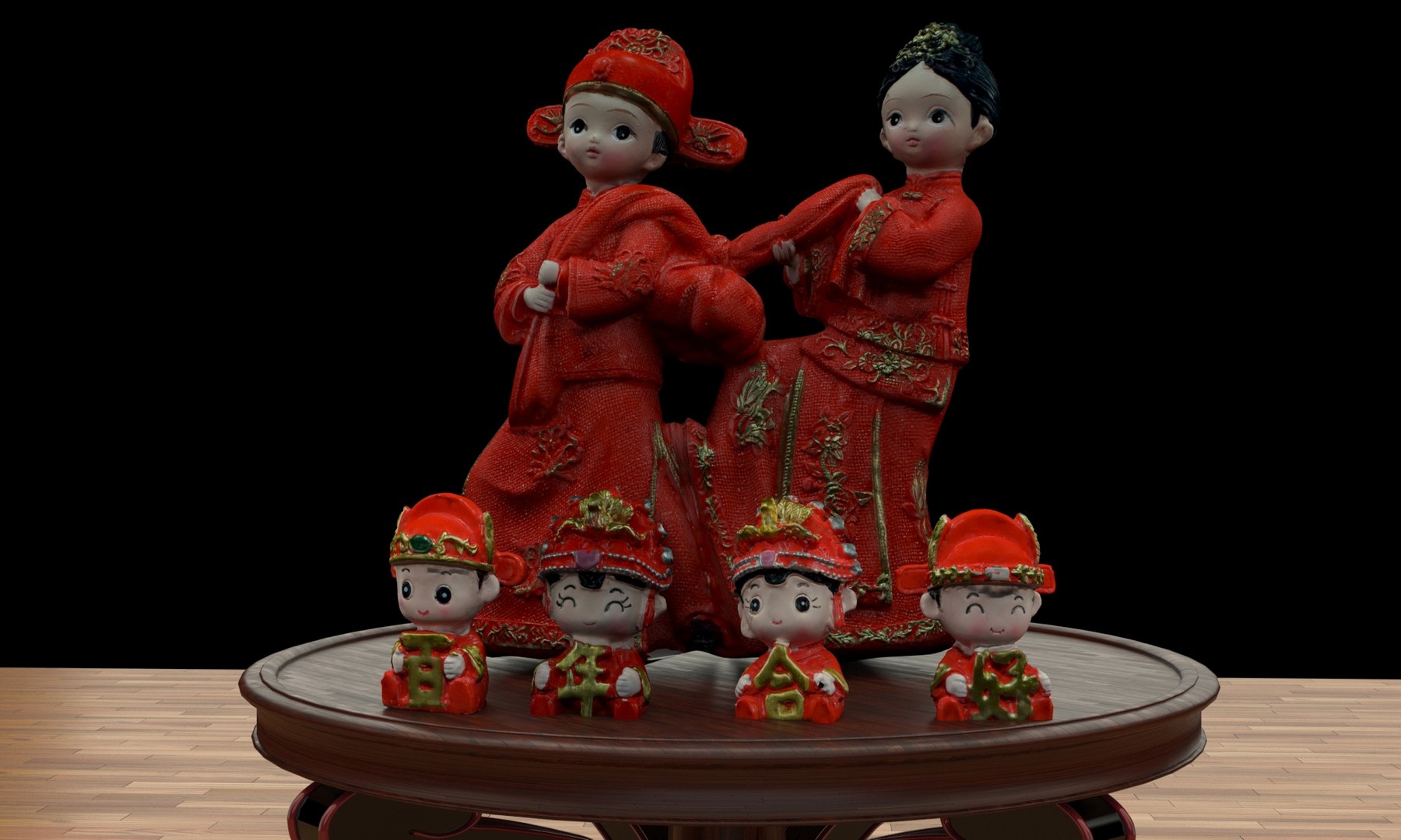 Chinese Wedding Doll Collection With Round Display Stand 3D Model ...