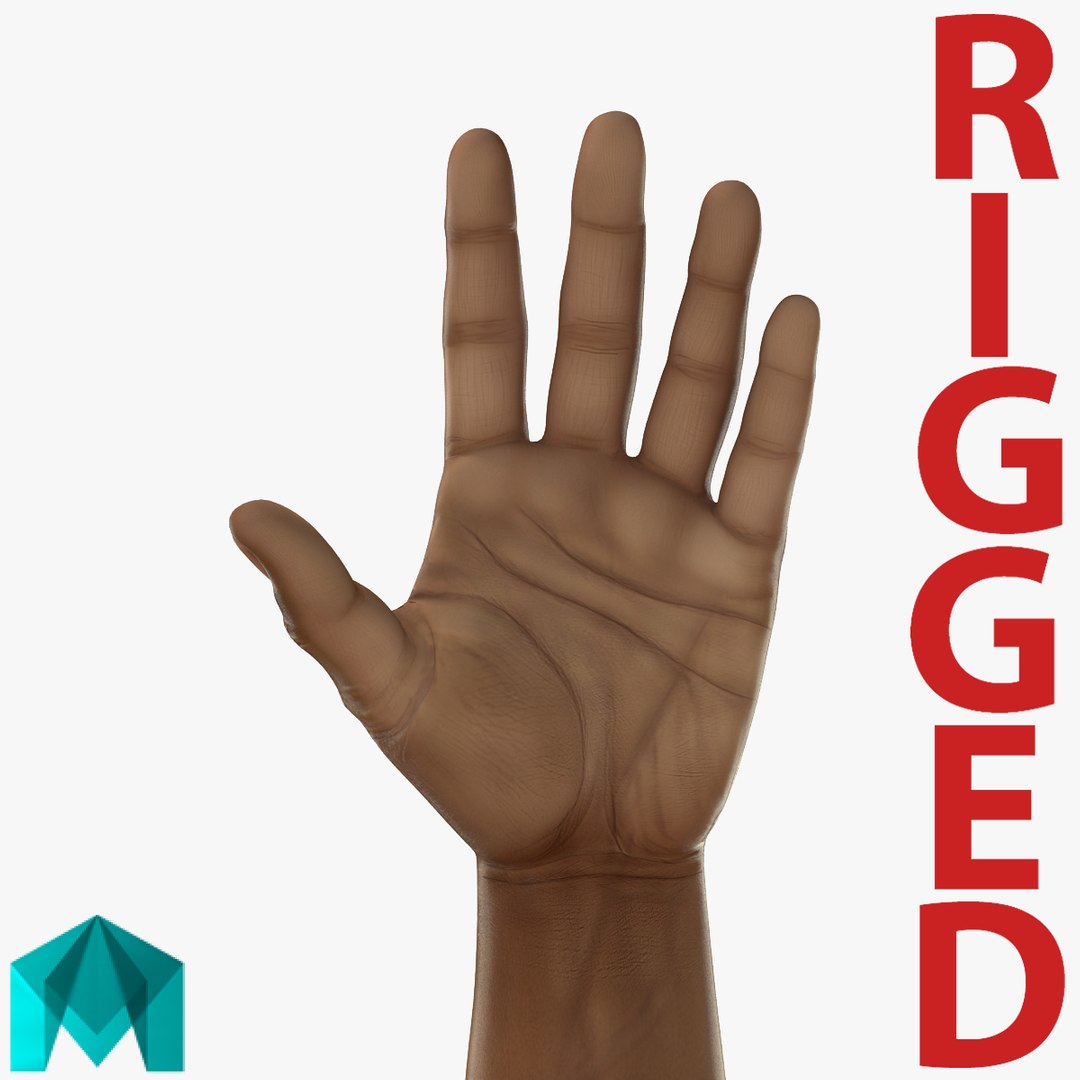 African Man Hands 3 Rigged for Maya 3D model preview