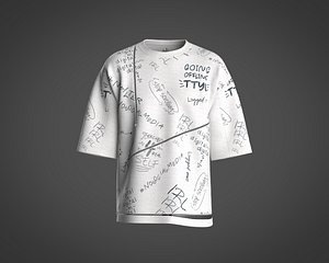 Mens t-shirt with zipper detailing and graphics 3D model