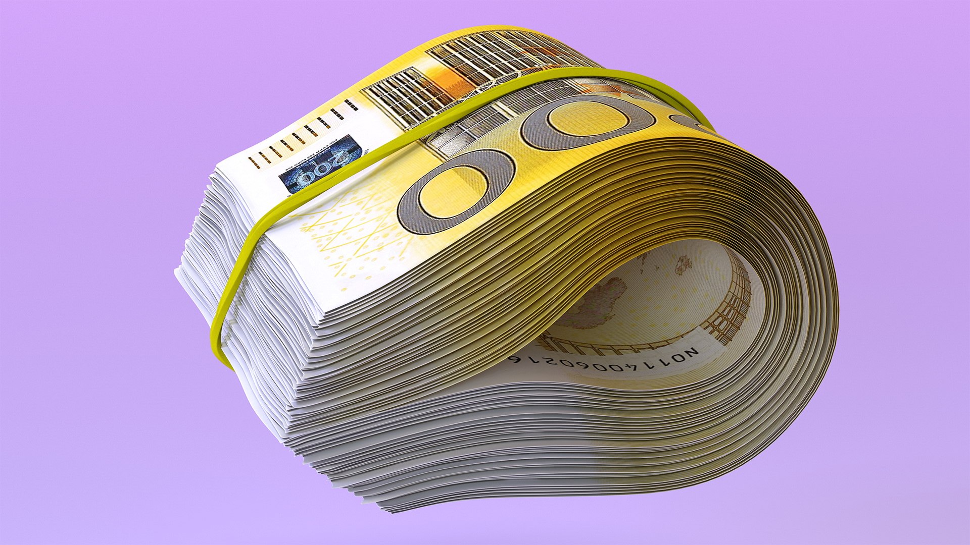 Rotating Bundle of Many Rolled Up 200 Euro 3D model preview
