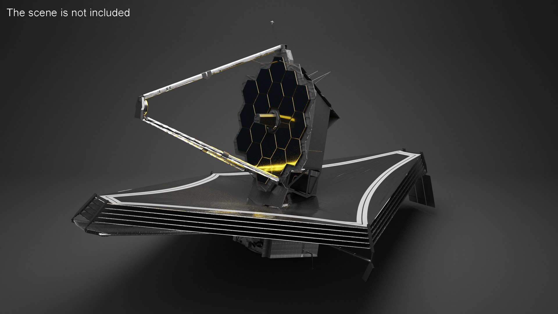 James Webb Space Telescope 3D model https://p.turbosquid.com/ts-thumb/it/9APVwy/Y2/jameswebbspacetelescope3dsmodel004/jpg/1671410684/1920x1080/fit_q87/15510ba7d1710bca2425ffc848f16491a58ccb64/jameswebbspacetelescope3dsmodel004.jpg