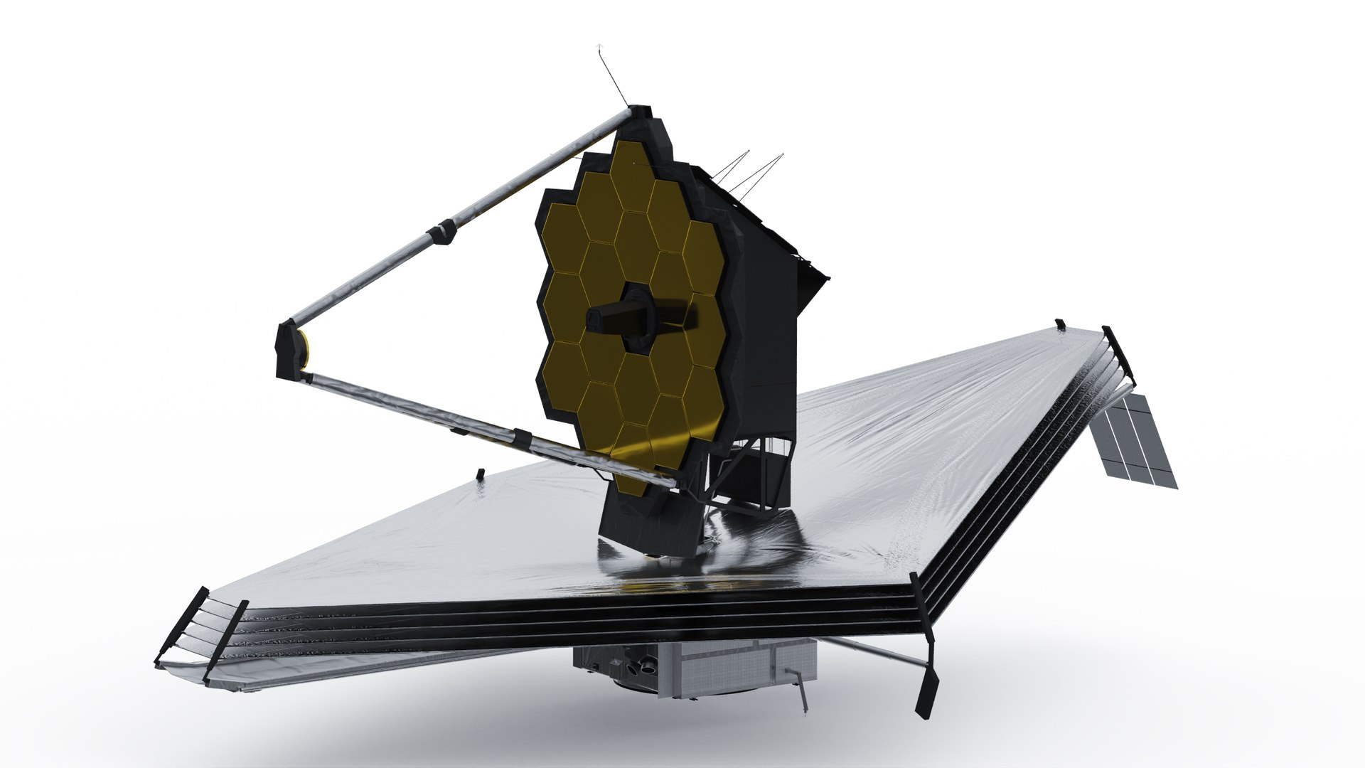 James Webb Space Telescope 3D model https://p.turbosquid.com/ts-thumb/it/9APVwy/aW/jameswebbspacetelescope3dsmodel007/jpg/1671410694/1920x1080/fit_q87/43b398a55bc5122007c853d42df371c4d07c526a/jameswebbspacetelescope3dsmodel007.jpg