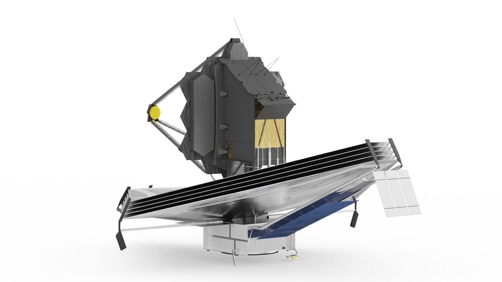 James Webb Space Telescope 3D model https://p.turbosquid.com/ts-thumb/it/9APVwy/nW/jameswebbspacetelescope3dsmodel008/jpg/1671410697/1920x1080/fit_q87/03e41da89ef28cd2810b1a4a32cd5031005d7a06/jameswebbspacetelescope3dsmodel008.jpg