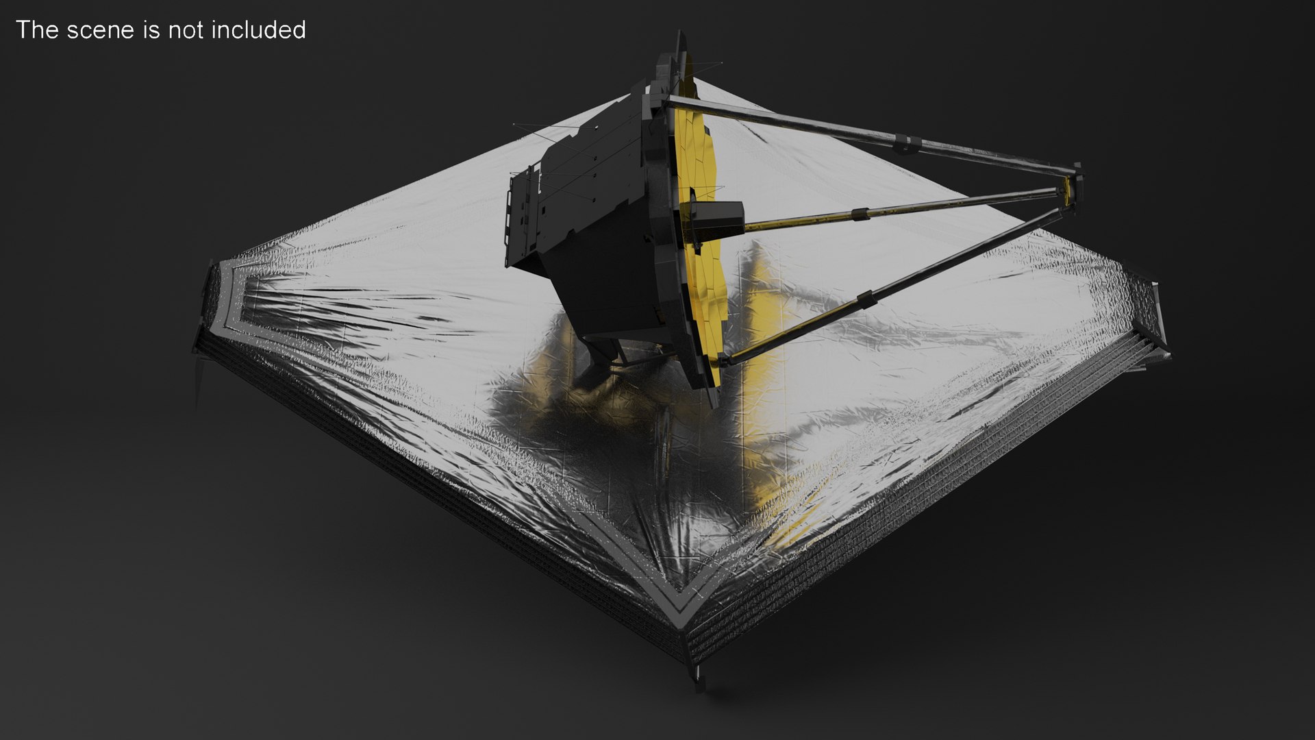 James Webb Space Telescope 3D model https://p.turbosquid.com/ts-thumb/it/9APVwy/qi/jameswebbspacetelescope3dsmodel006/jpg/1671410691/1920x1080/fit_q87/1419c5e5c9e2e2962b98388c903c903af01ab3c0/jameswebbspacetelescope3dsmodel006.jpg