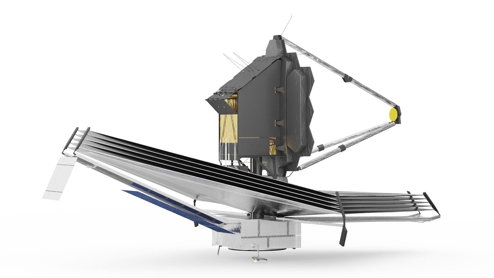 James Webb Space Telescope 3D model https://p.turbosquid.com/ts-thumb/it/9APVwy/qp/jameswebbspacetelescope3dsmodel009/jpg/1671410700/1920x1080/fit_q87/33dd88b36998510d59af6e036472573abc2bc267/jameswebbspacetelescope3dsmodel009.jpg