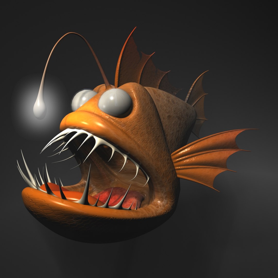 3d model cartoon anglerfish rigged animation