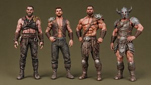 3D Realistic Barbarian Warriors Pack - 4 Fantasy Characters model