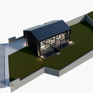 Modern barn house with furniture