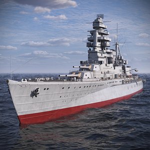 Imperial Battleship Nagato WWII Era with Observation Mast Grey Rigged 3D model