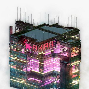 3D Sci-Fi Futuristic Cyberpunk Sci Fi City Building Skyscraper 68