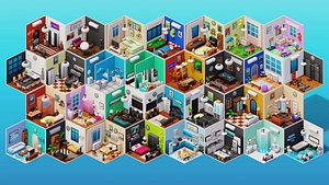 Interior Low Poly Assets Pack Modular Furniture Set 3D