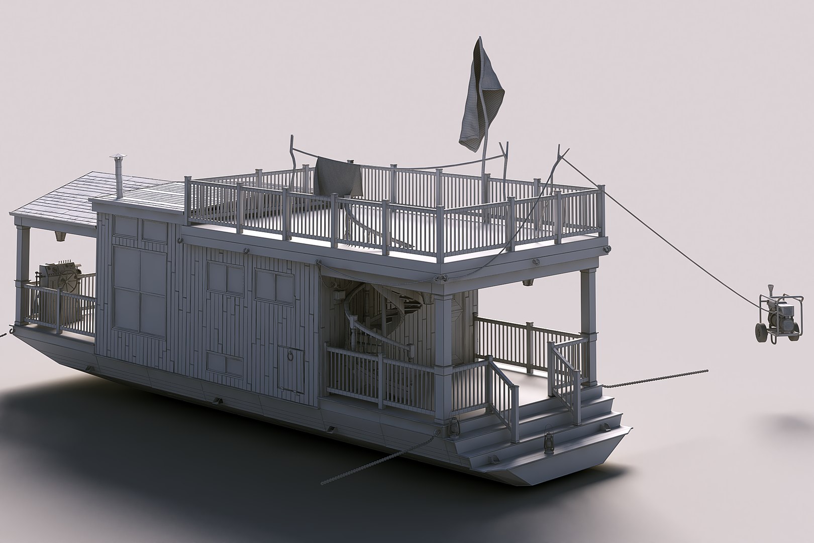 River Boat House Mobile Home 3D Model - TurboSquid 1955349