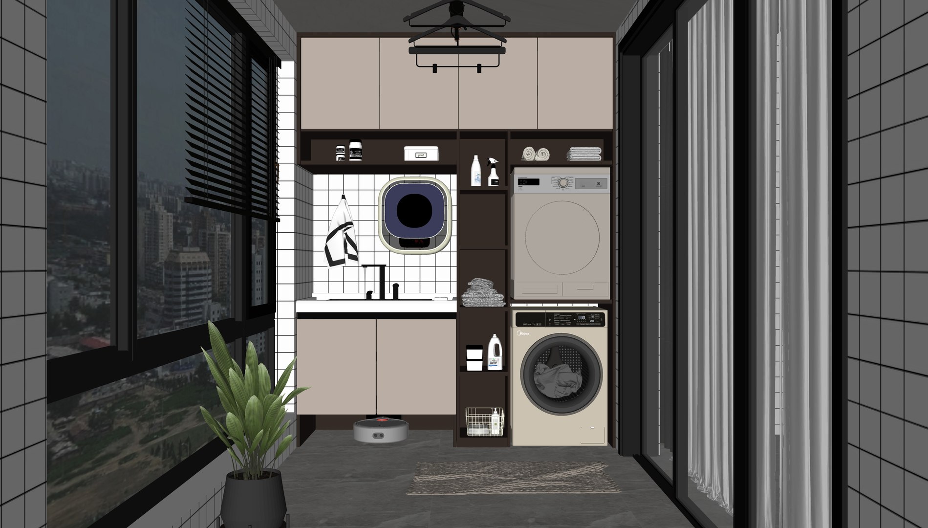 3D Model Modern Balcony Laundry Cabinet Combination Laundry Room Home ...