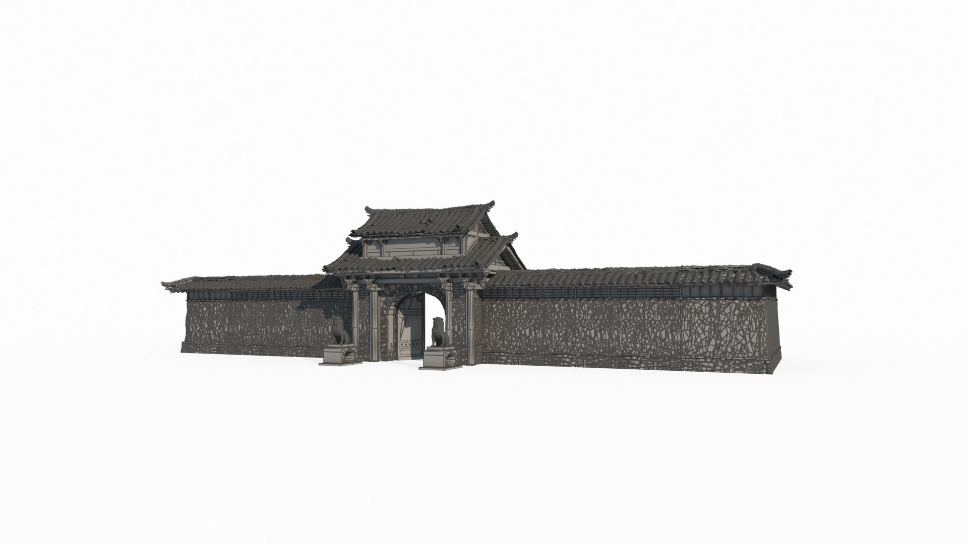 3D Ancient Asian Architectural Gates And Walls Model - TurboSquid 2370229