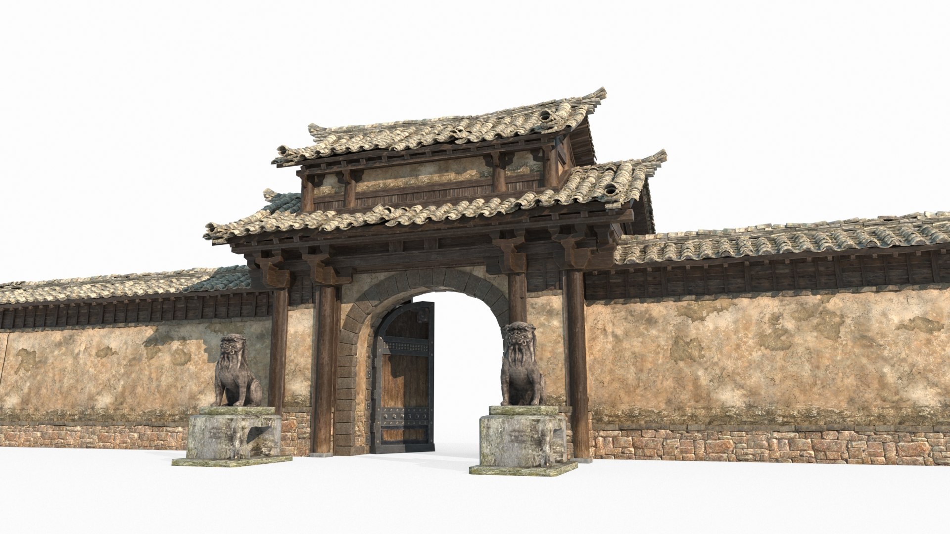 3D Ancient Asian Architectural Gates And Walls Model - TurboSquid 2370229