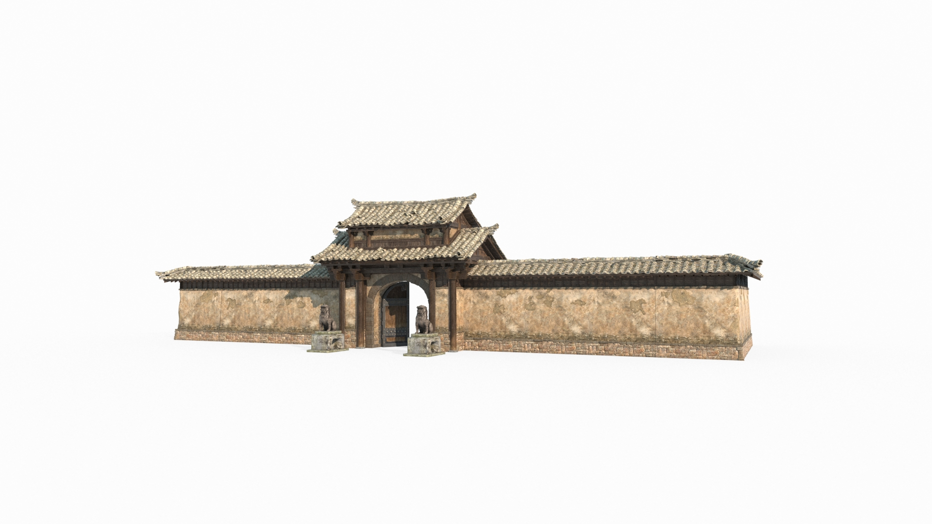 3D Ancient Asian Architectural Gates And Walls Model - TurboSquid 2370229