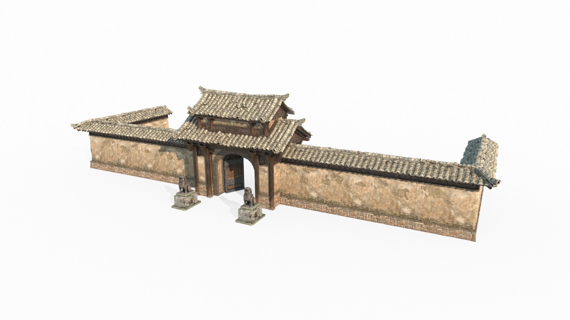 3D Ancient Asian Architectural Gates And Walls Model - TurboSquid 2370229