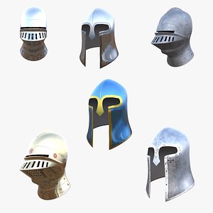 3D First Medieval Knight Helmet Collection Low Poly PBR 3D Models Vol 2