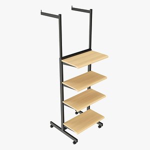 3D Four Shelf Rolling 2-Way Merchandise Rack model