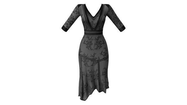 3D Retro Black Lace Effect Wiggle Dress