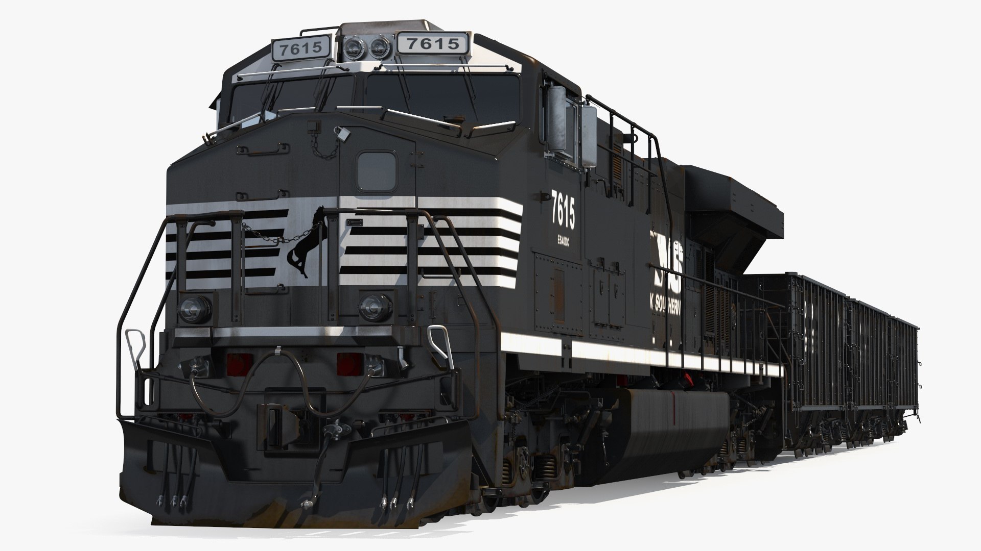 Norfolk Southern ES44AC Locomotive with Coal Hopper Cars 3D model preview