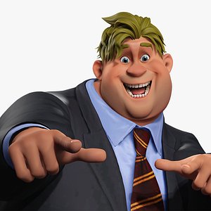 Big Cartoon Professional Businessman in Plus Size Suit