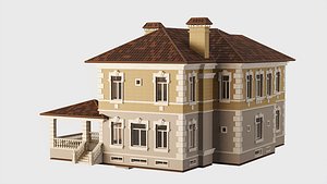Two-storey house with a tiled roof 3D model