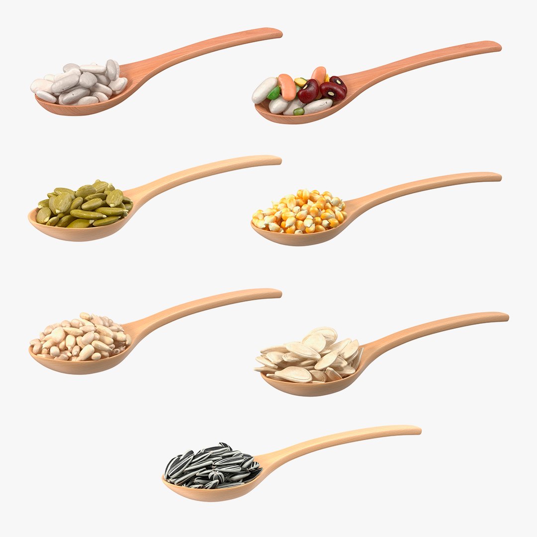 Wooden Spoons with Seeds Collection 3D model preview