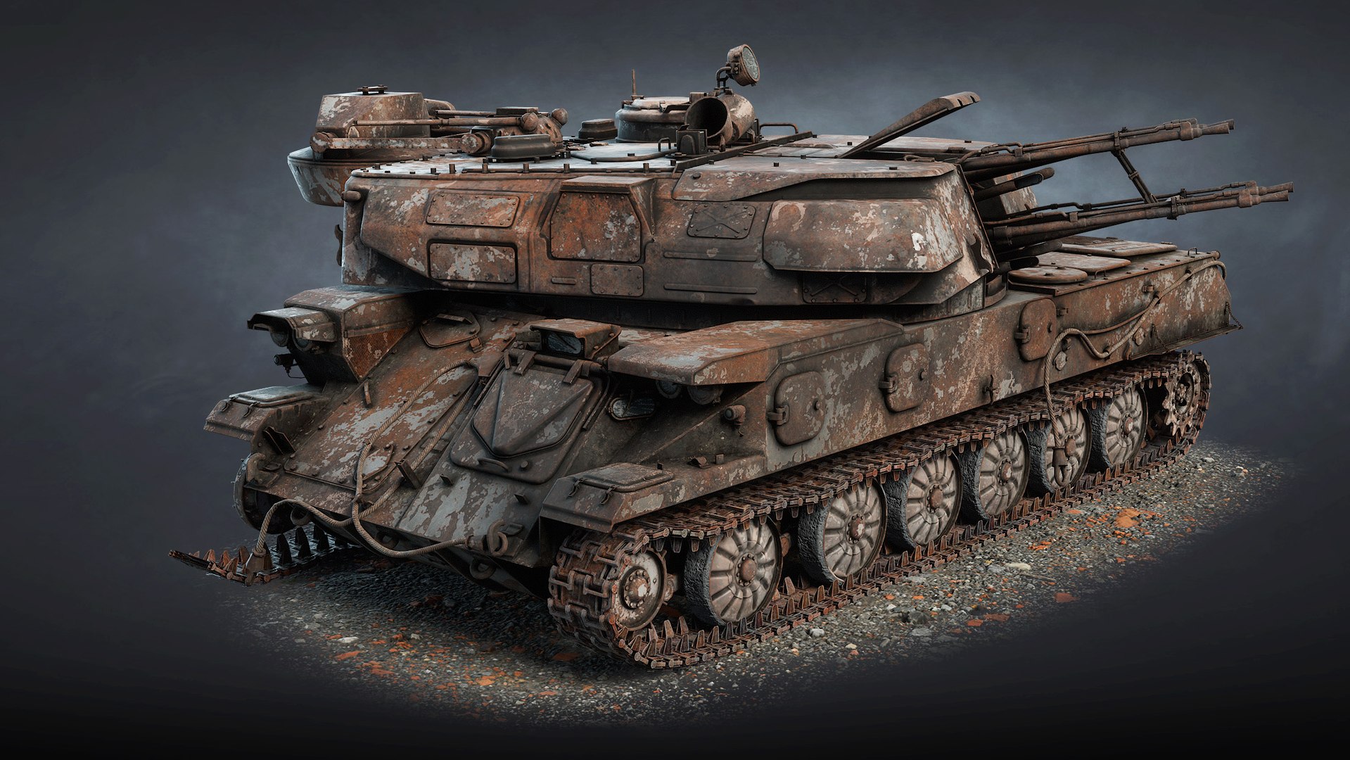 ZSU-23-4 Shilka Destroyed Game Ready model https://p.turbosquid.com/ts-thumb/iw/AQNm2O/pY/z07_zsu234_shilka_destroyed_render/jpg/1707384438/1920x1080/fit_q87/6a81eacbb059f721025979ad1d7e99545fbfacf3/z07_zsu234_shilka_destroyed_render.jpg
