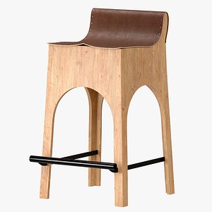 Jack Leather and Wood Stool Tan