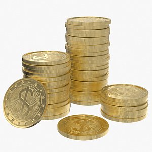 3D Dollar Gold Coin Stack 1