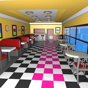 3d cartoon burger restaurant