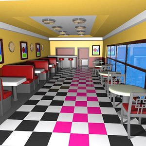 Cartoon Burger Restaurant Interior