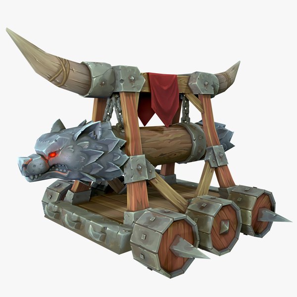 3D Battering Ram Stylized model medieval wooden siege weapon vehicle with wolf head