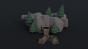 Low-poly Cartoon medieval mine Polygonal Style