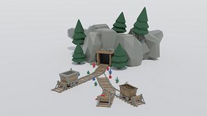 3D Low-poly cartoon medieval mine asset