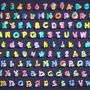Toon Alphabets  Numbers Mega Pack - Low Poly Cartoon Pack - Kids Learning Kit