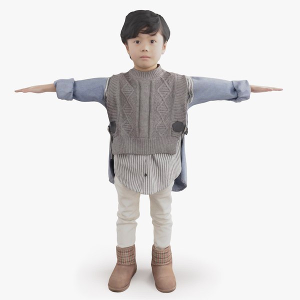 Animated 3D asian boy in kindergarten uniform-215Rui 3D