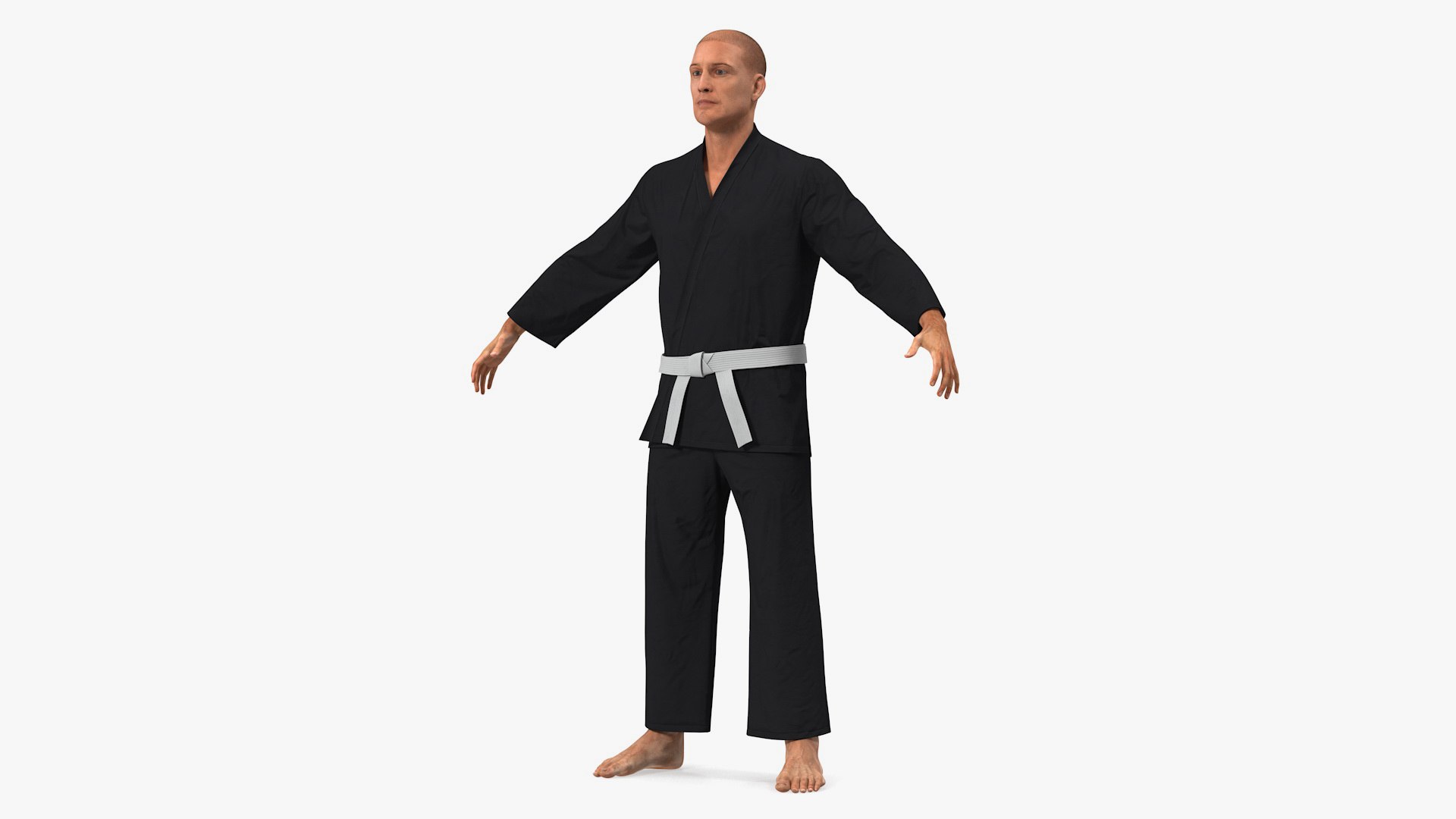Karate Fighter Black Suit with Fur Rigged 3D model preview