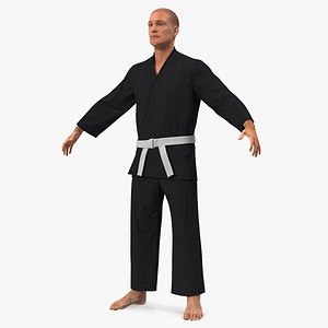Karate Fighter Black Suit with Fur Rigged