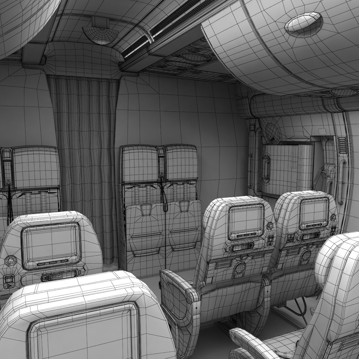 economy airplane cabin interior 3d obj