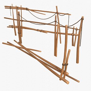 3D assets old wooden fences model