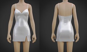 3D Silk Slip Dress with slit - satin cami nightgown