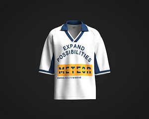 Mens raglan t-shirt with johnny collar and graphic 3D